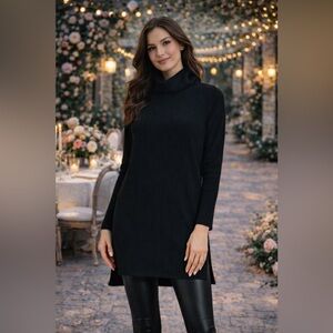 Black Ribbed Tunic Cowl Neck Sweater